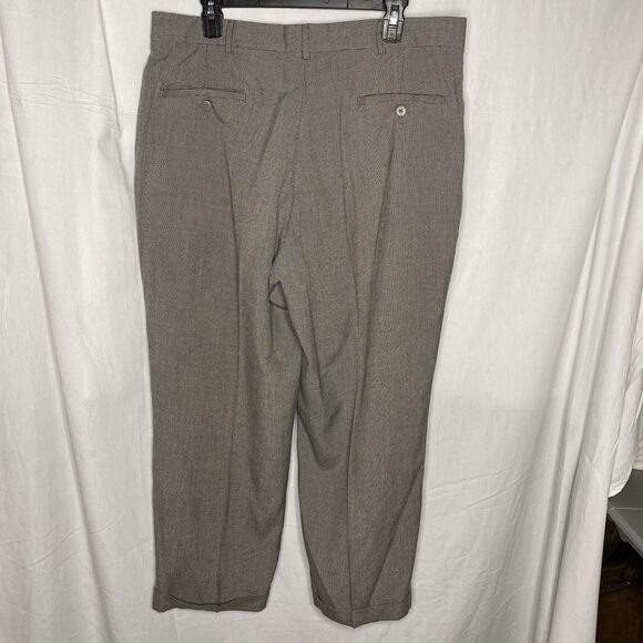 SAVANE Houndstooth Pleated Cuffed Trousers Dress Pants Slacks Mens 36x29 Black - Picture 3 of 8